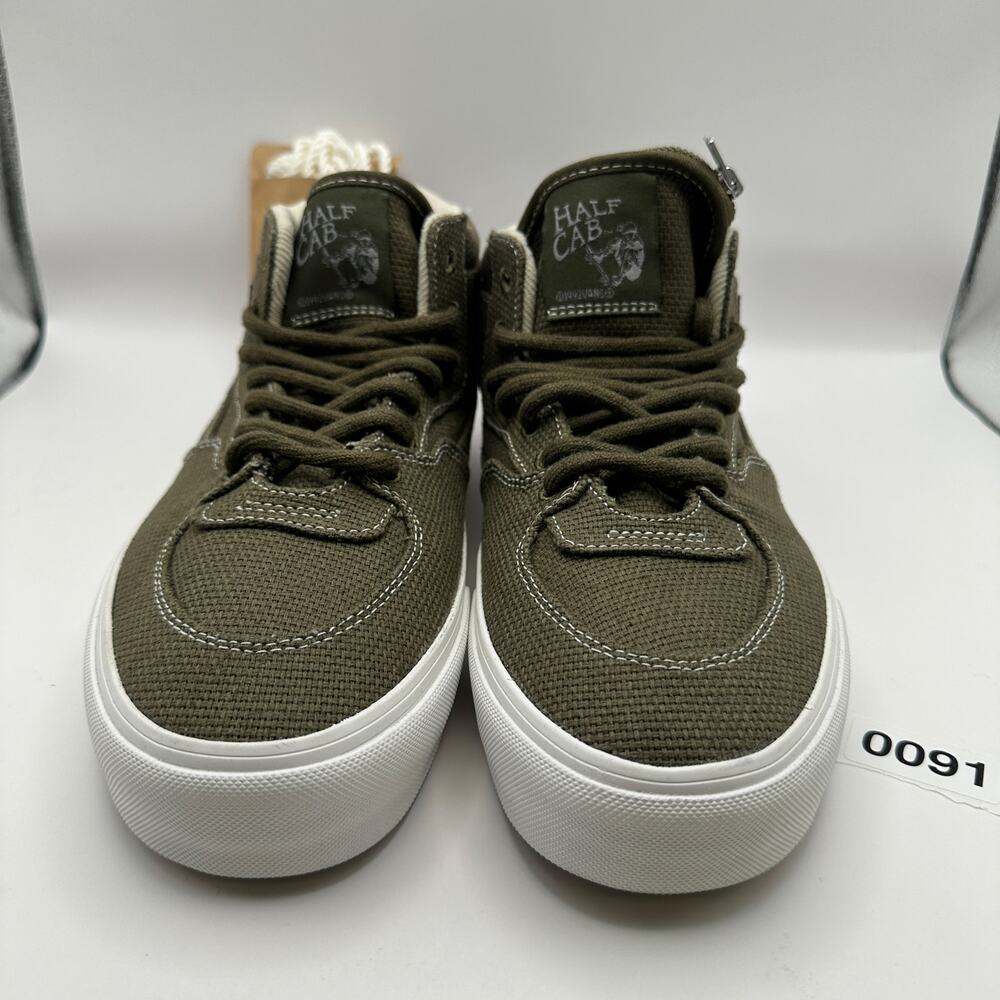 Vans Mens 10.5 Half Cab Skateboard Shoes Olive Green Roughly Linen - Picture 2 of 8